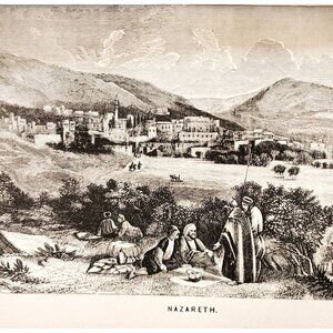 1873 Nazareth Woodcut & Engraving Victorian Bible Antique Biblical History F12A